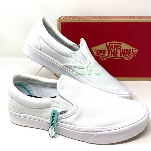 VANS Comfycush Slip On Canvas White Men’s Sneakers - Picture 9 of 10
